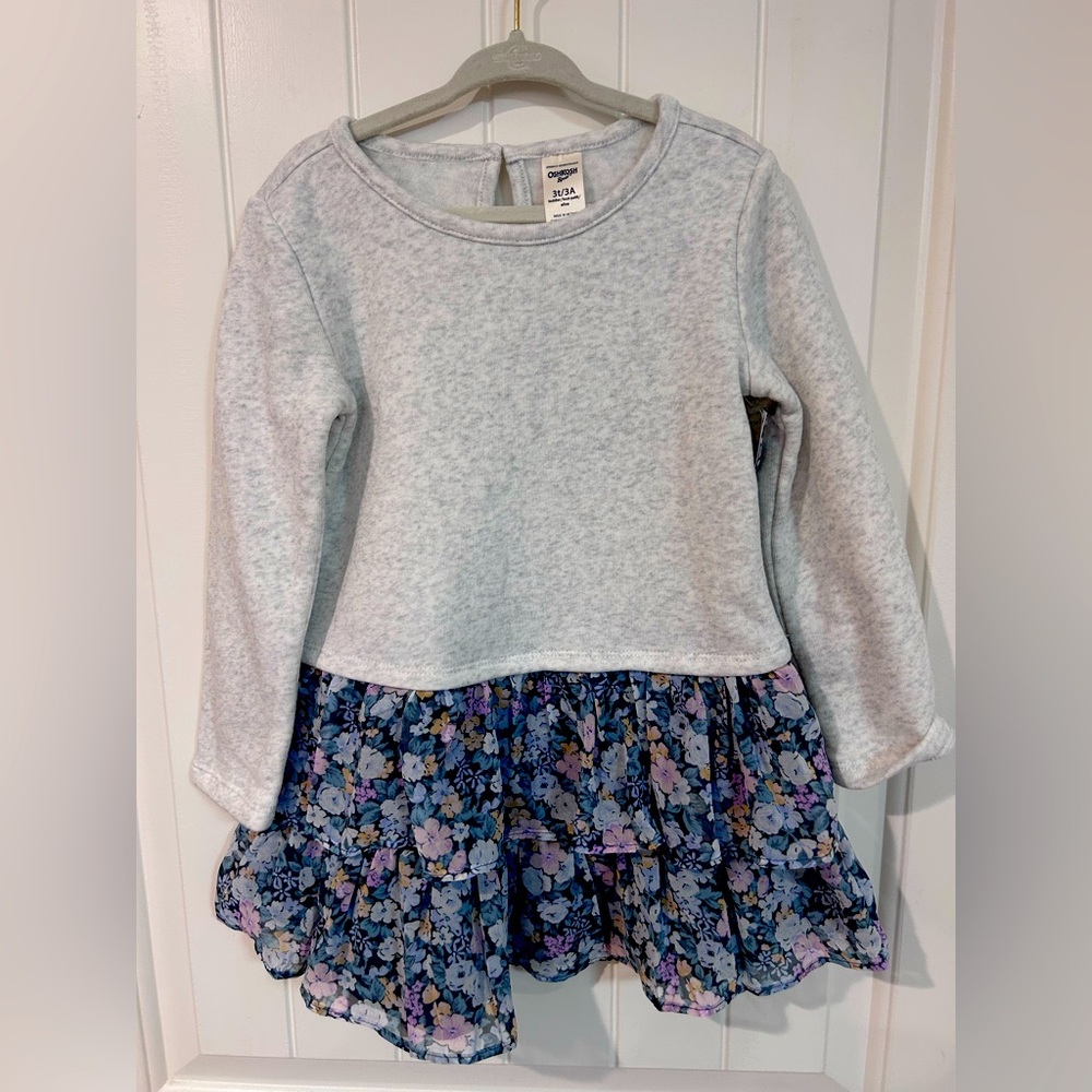 OshKosh B'gosh Light Gray Top with Navy Floral Skirt